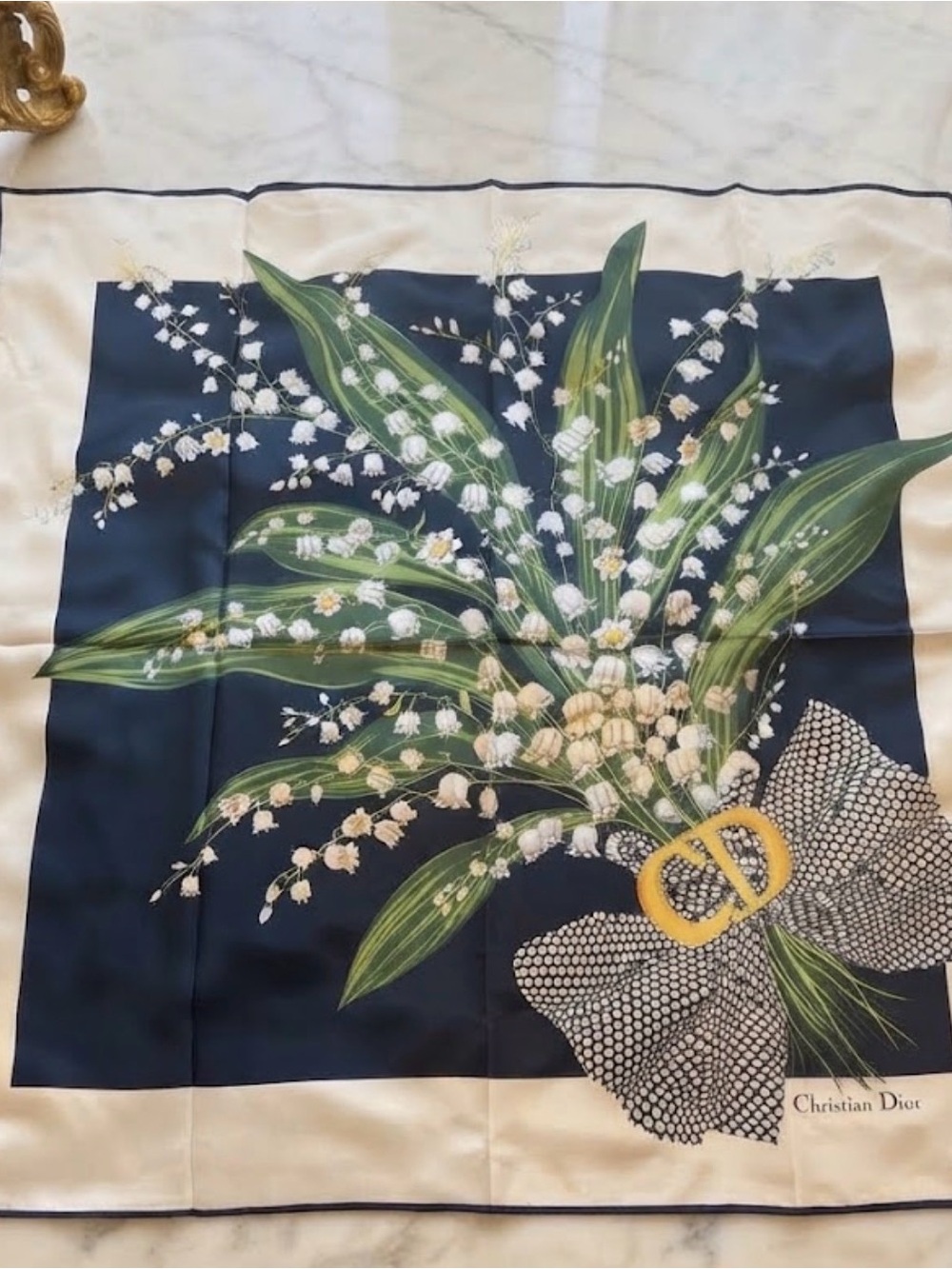 Dior Silk Scarf Muguet Lily of the Valley NWT no Box 100% Silk
